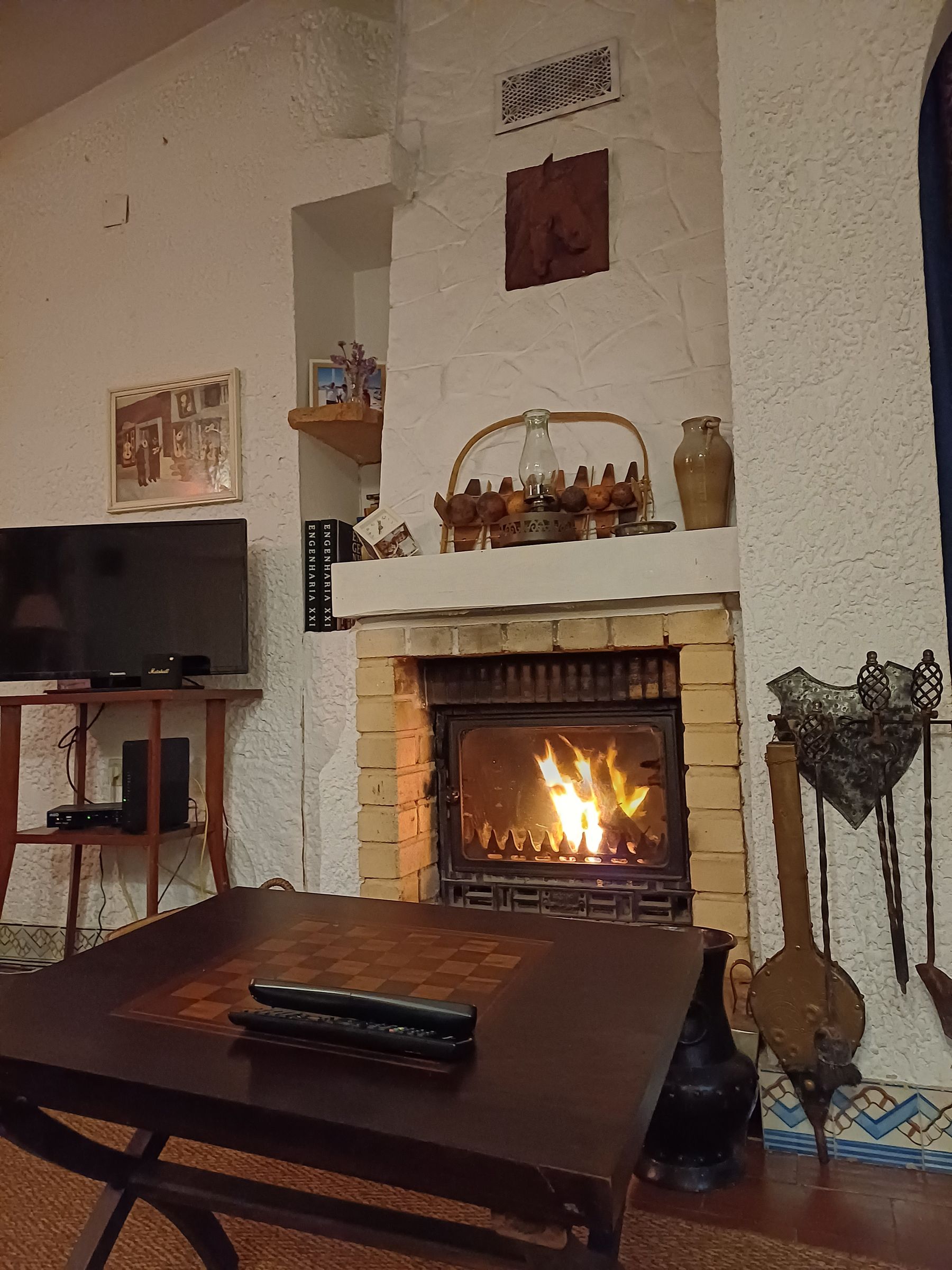 Lareira acesa na sala